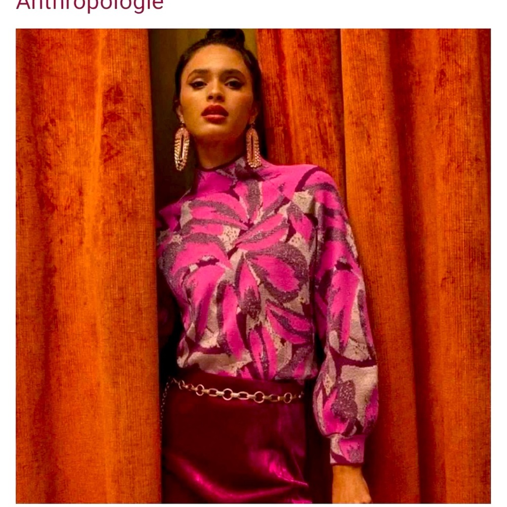 NWT Anthropologie The Beatriz Mock-Neck Sweater Size Small Gold & Pink
